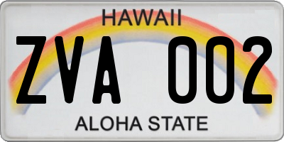 HI license plate ZVA002