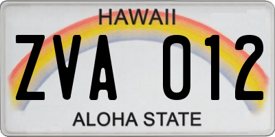 HI license plate ZVA012