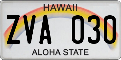 HI license plate ZVA030