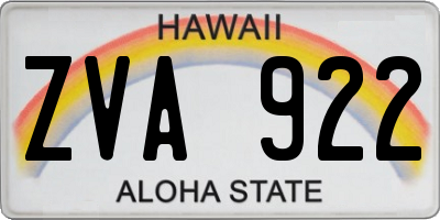 HI license plate ZVA922