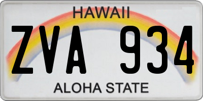HI license plate ZVA934