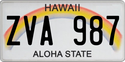 HI license plate ZVA987