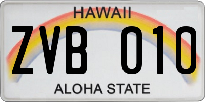 HI license plate ZVB010