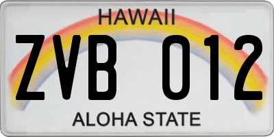 HI license plate ZVB012