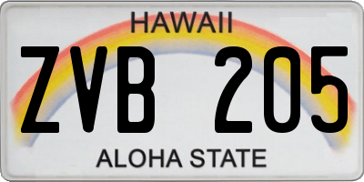HI license plate ZVB205