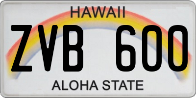 HI license plate ZVB600