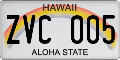 HI license plate ZVC005