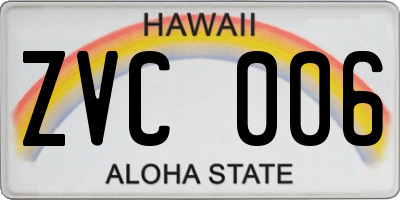 HI license plate ZVC006