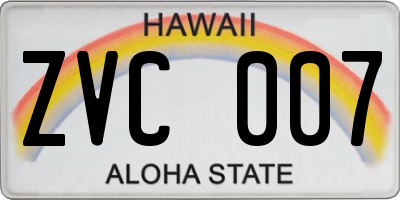 HI license plate ZVC007