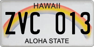 HI license plate ZVC013