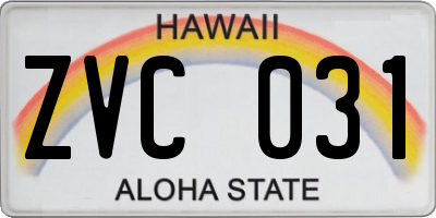 HI license plate ZVC031