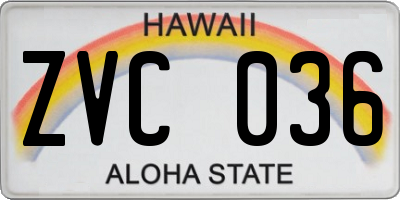 HI license plate ZVC036