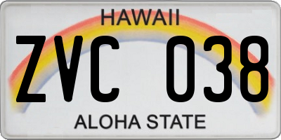 HI license plate ZVC038