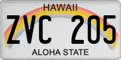 HI license plate ZVC205
