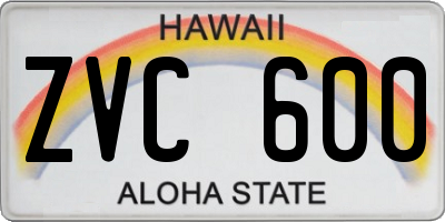 HI license plate ZVC600