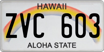 HI license plate ZVC603