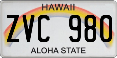 HI license plate ZVC980