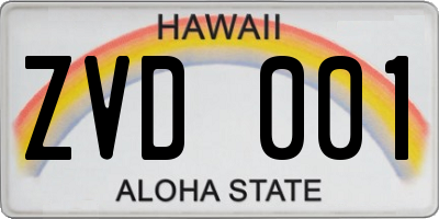 HI license plate ZVD001