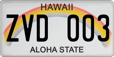 HI license plate ZVD003