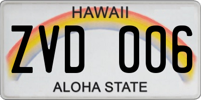 HI license plate ZVD006
