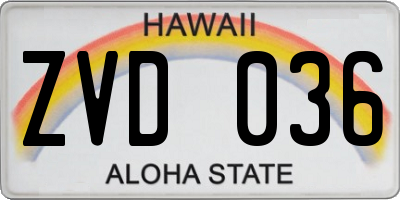 HI license plate ZVD036