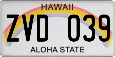 HI license plate ZVD039