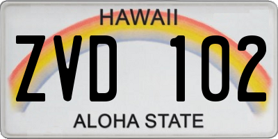 HI license plate ZVD102