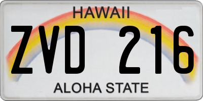 HI license plate ZVD216