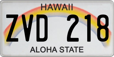 HI license plate ZVD218