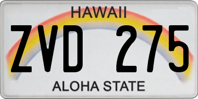 HI license plate ZVD275