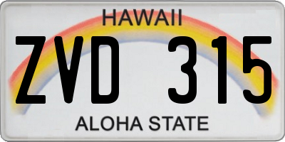 HI license plate ZVD315