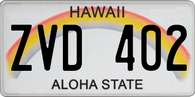 HI license plate ZVD402