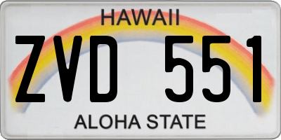 HI license plate ZVD551