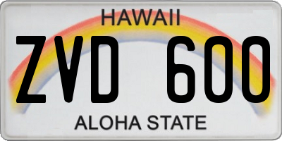 HI license plate ZVD600