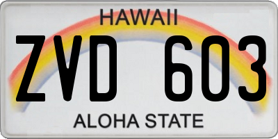 HI license plate ZVD603