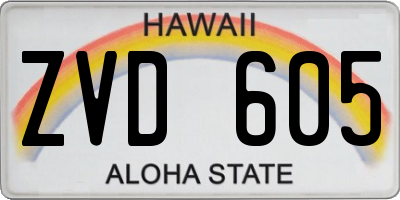 HI license plate ZVD605