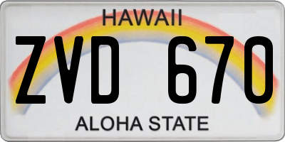 HI license plate ZVD670