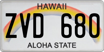 HI license plate ZVD680