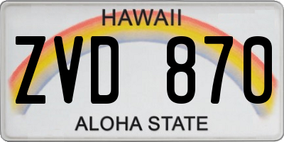 HI license plate ZVD870