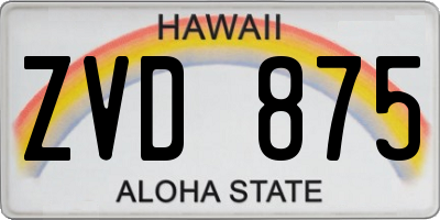 HI license plate ZVD875