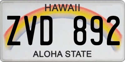 HI license plate ZVD892