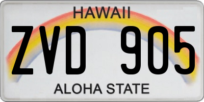 HI license plate ZVD905