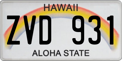 HI license plate ZVD931