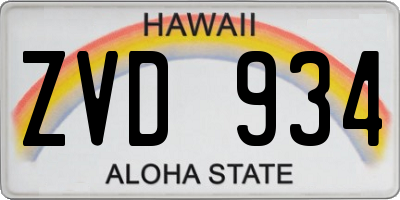 HI license plate ZVD934