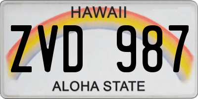 HI license plate ZVD987