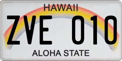 HI license plate ZVE010