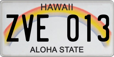 HI license plate ZVE013