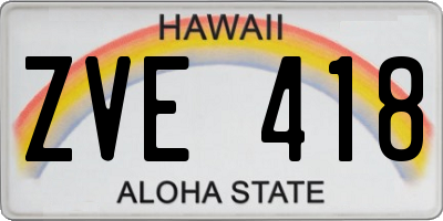 HI license plate ZVE418