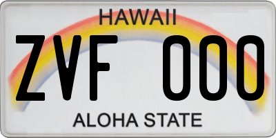 HI license plate ZVF000
