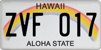 HI license plate ZVF017